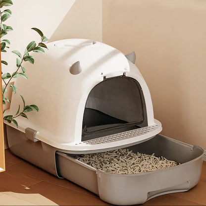 Enclosed Cat Litter Box with Swing Door & Pull-Out Tray Drawer | Scoop Included