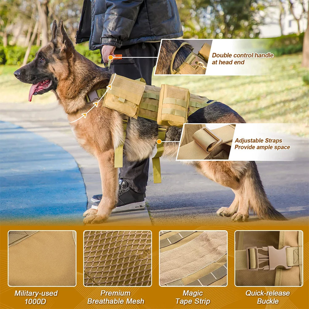 Tactical Military-Style Dog Harness Training Vest with Detachable Pouches 7