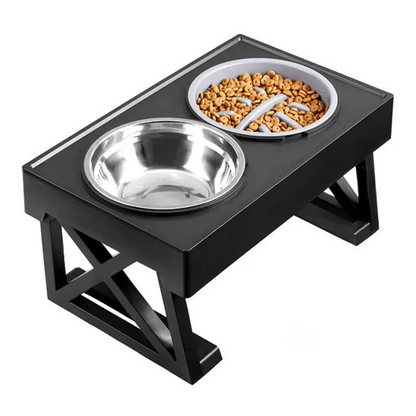 Adjustable Height & Tilt Raised Dog Bowl Stand with Stainless Steel & Slow-Feeding Dog Bowls 4