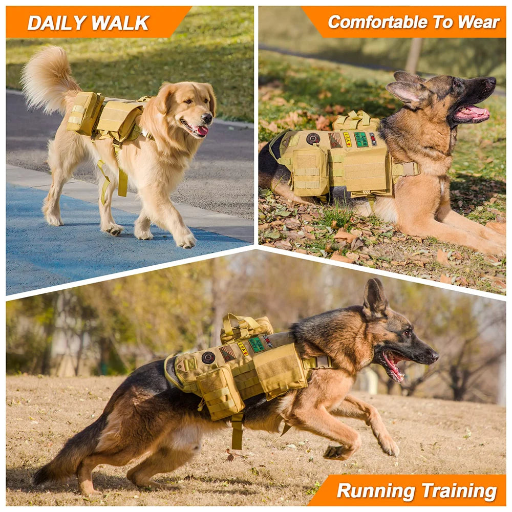 Tactical Military-Style Dog Harness Training Vest with Detachable Pouches 6