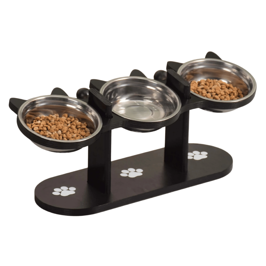 Adjustable Tilt Raised Cat Bowl Stand with 3 Stainless Steel Bowls 2