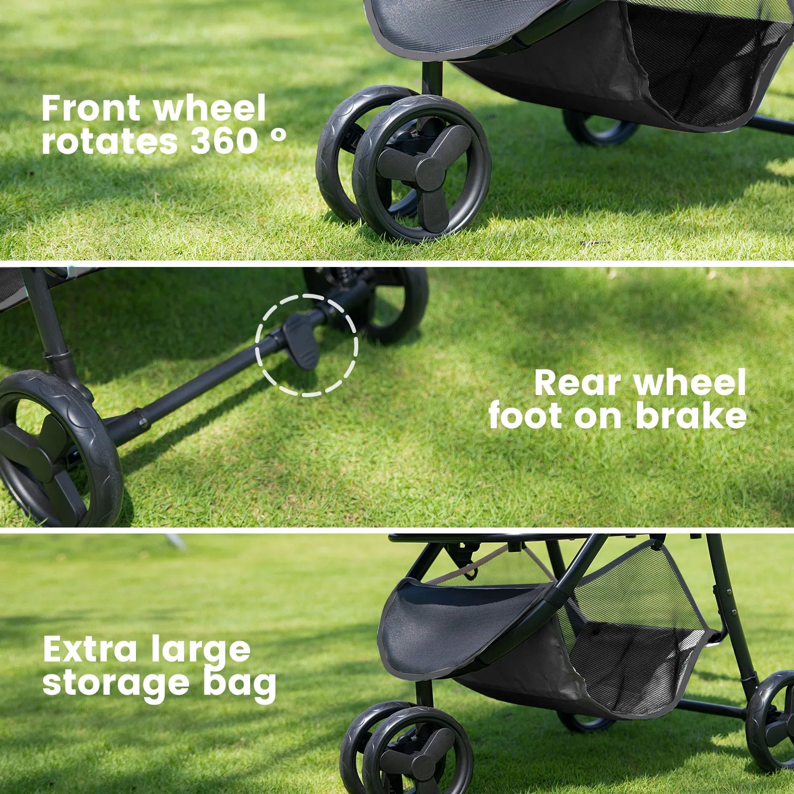 3-In-1 Foldable Dog Stroller with Detachable Carry Basket for Car Travel 6
