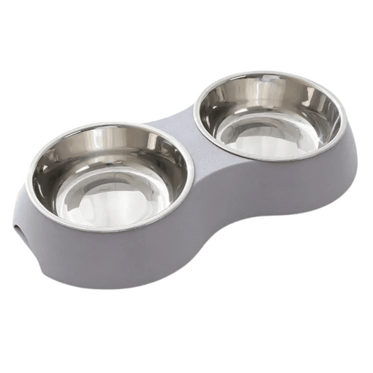 Stainless Steel Double Pet Food Bowls in Aesthetic Holder