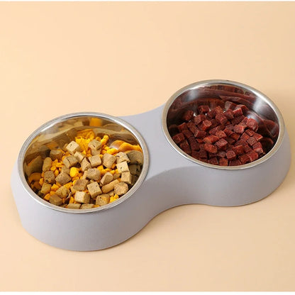 Stainless Steel Double Pet Food Bowls in Aesthetic Holder
