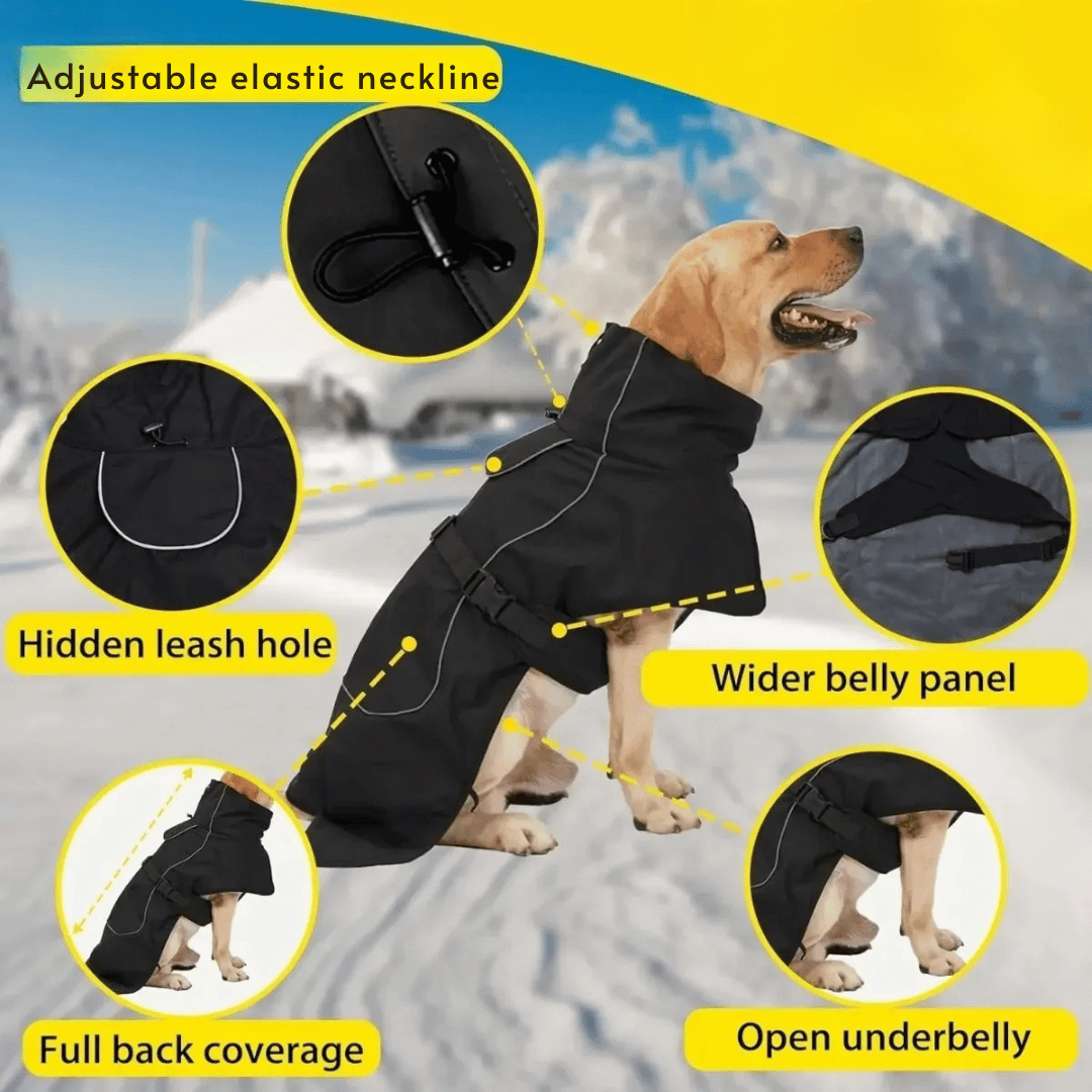 Waterproof & Warm Dog Jacket with Fleece Interior, Adjustable Neck & Reflective Piping 7
