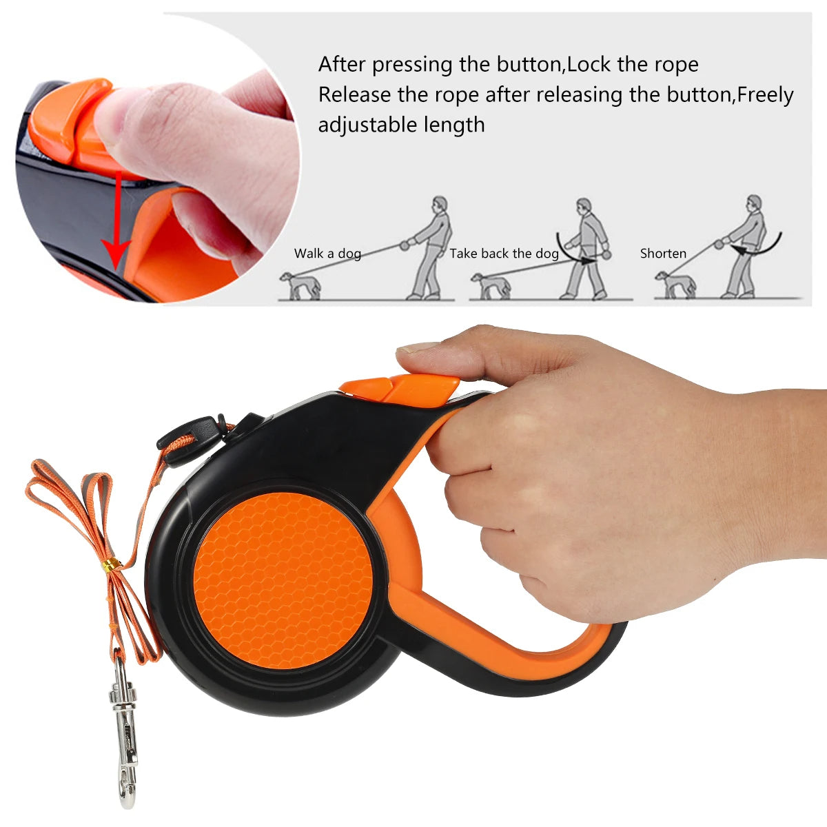 Heavy Duty Retractable Dog Lead with Ergonomic Handle & Reflective Rope 4