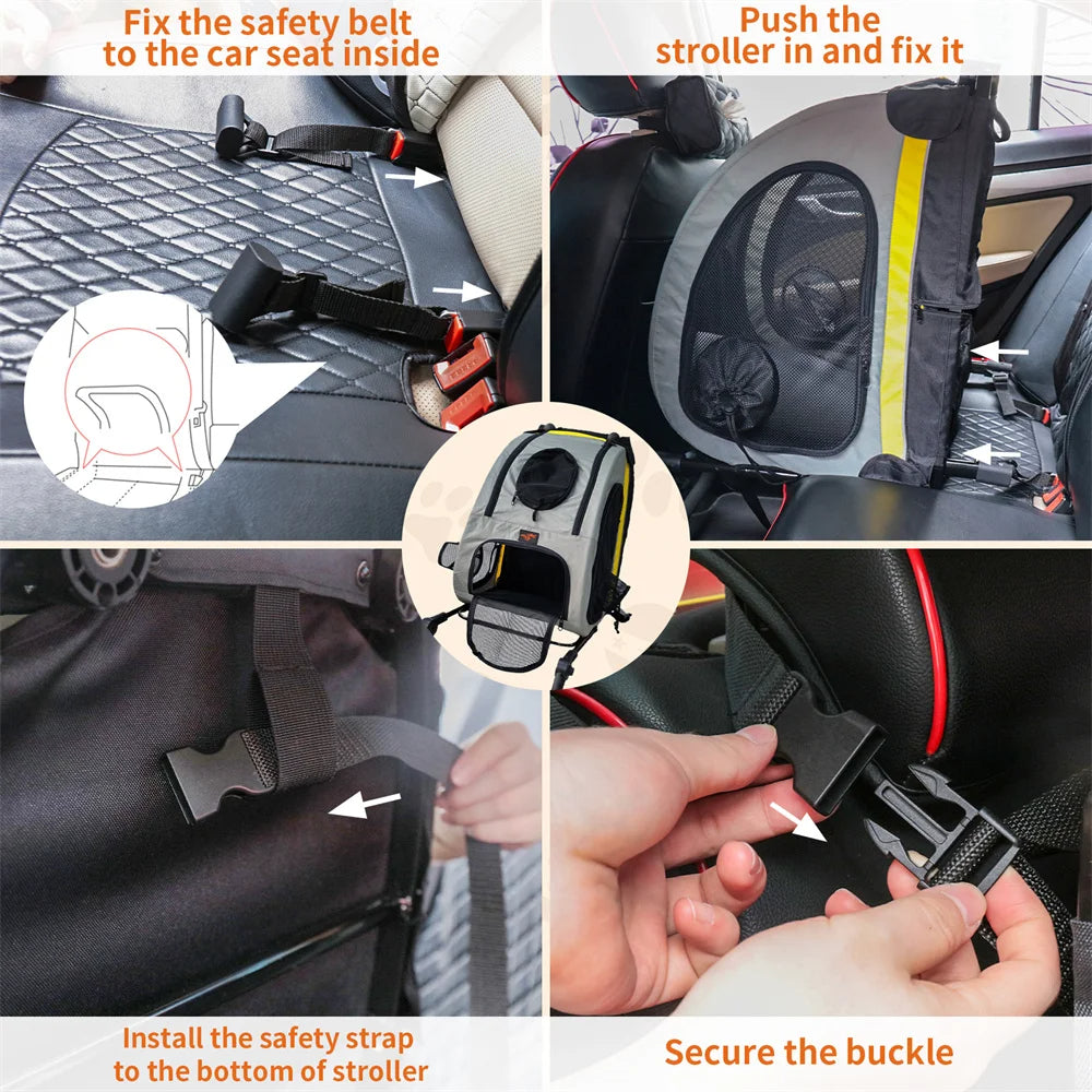 2-In-1 Collapsible Dog Stroller & Car Seat Travel Crate for Small Dogs 9