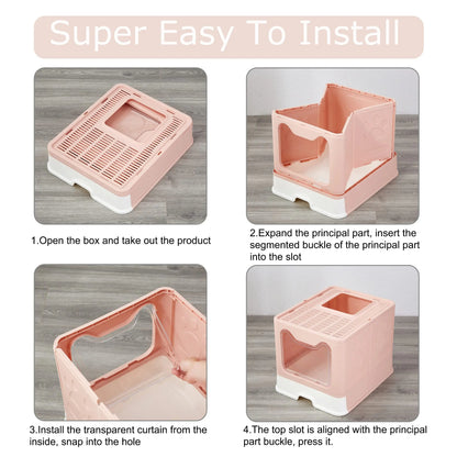 Front & Top Entry Enclosed Cat Litter Box with Drawer Tray & Scoop 16