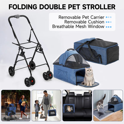 Detachable Double Basket Pet Stroller for Dogs & Cats with One-Touch Fold 4