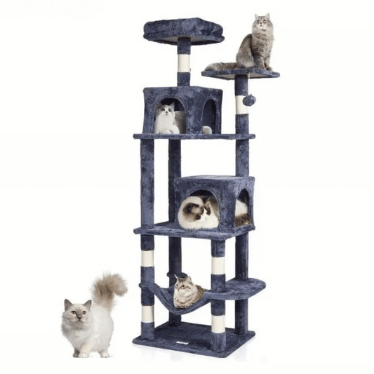 5ft 3in Plush Cat Tree with High Perch, 2 Condos & Hammock 1