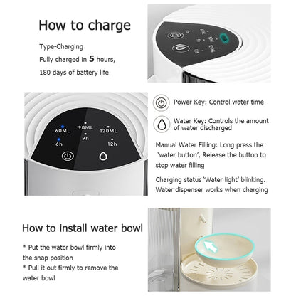 Automatic Cat Water Fountain with 3L Capacity & Low Noise | USB Rechargeable