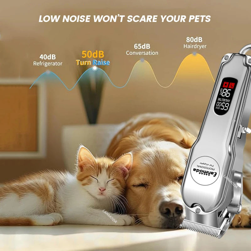 Professional Cordless Dog Clipper Kit with 4 Guide Combs & LED Display | All-Metal Low Noise Dog Hair Trimmer - 3 Hour Battery