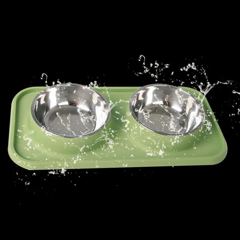 Double Stainless Steel Dog Bowls & No-Flip Tray