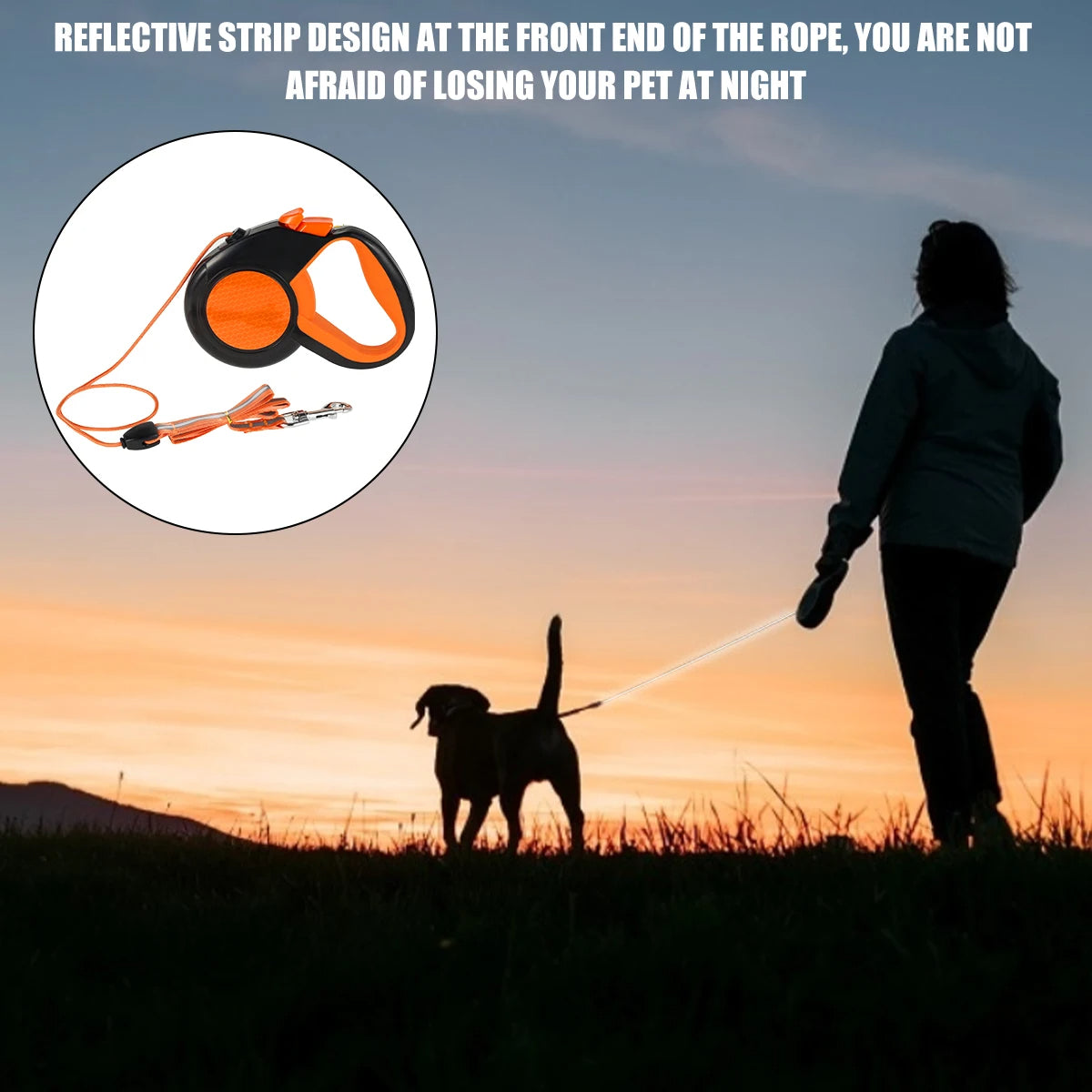 Heavy Duty Retractable Dog Lead with Ergonomic Handle & Reflective Rope 3