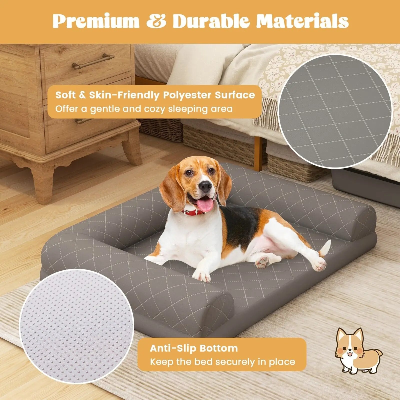 Supportive Orthopedic Dog Bed with 3-Sided Bolster 5