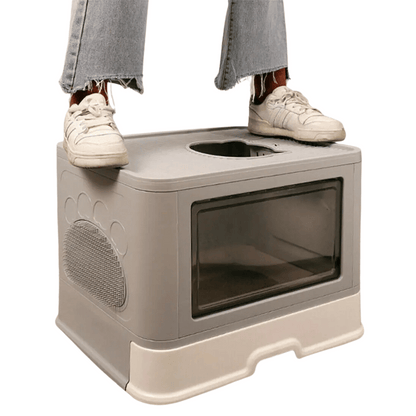 Double Entry & Exit Enclosed Cat Litter Box with Drawer Tray & Scoop 12