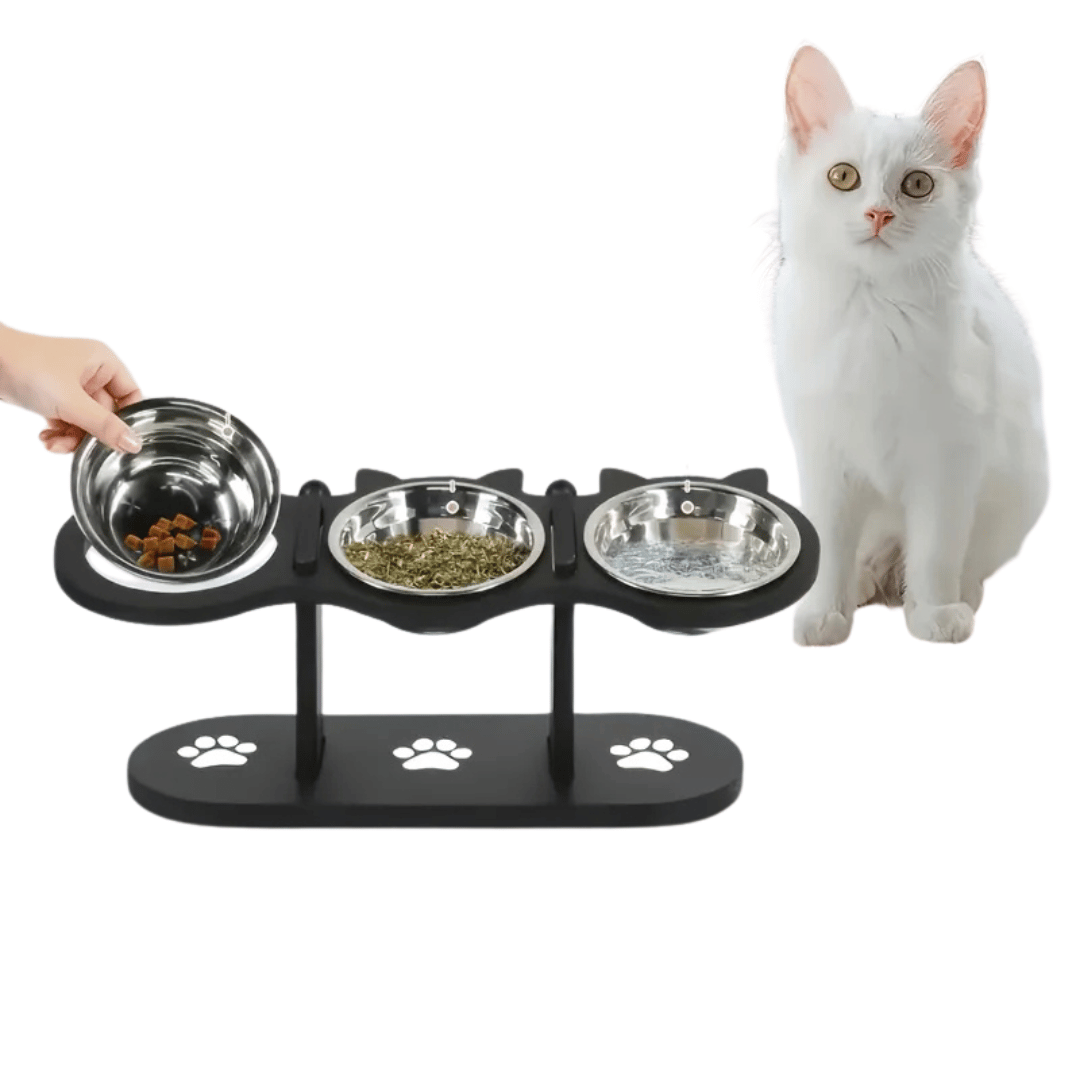 Adjustable Tilt Raised Cat Bowl Stand with 3 Stainless Steel Bowls 7