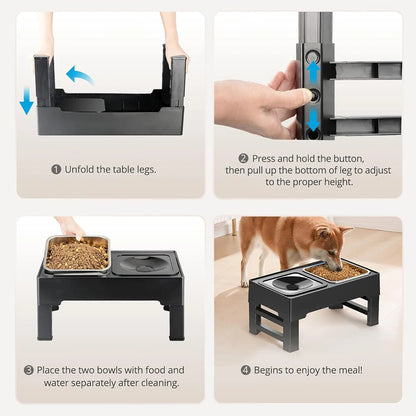 Sturdy & Adjustable Elevated Dog Feeding Station with 1.6L Stainless Steel Food Bowl & Spill-Resistant 1L Water Bowl 5