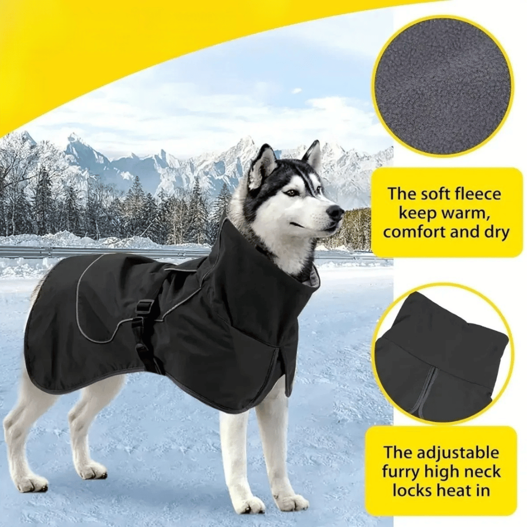 Waterproof & Warm Dog Jacket with Fleece Interior, Adjustable Neck & Reflective Piping 3