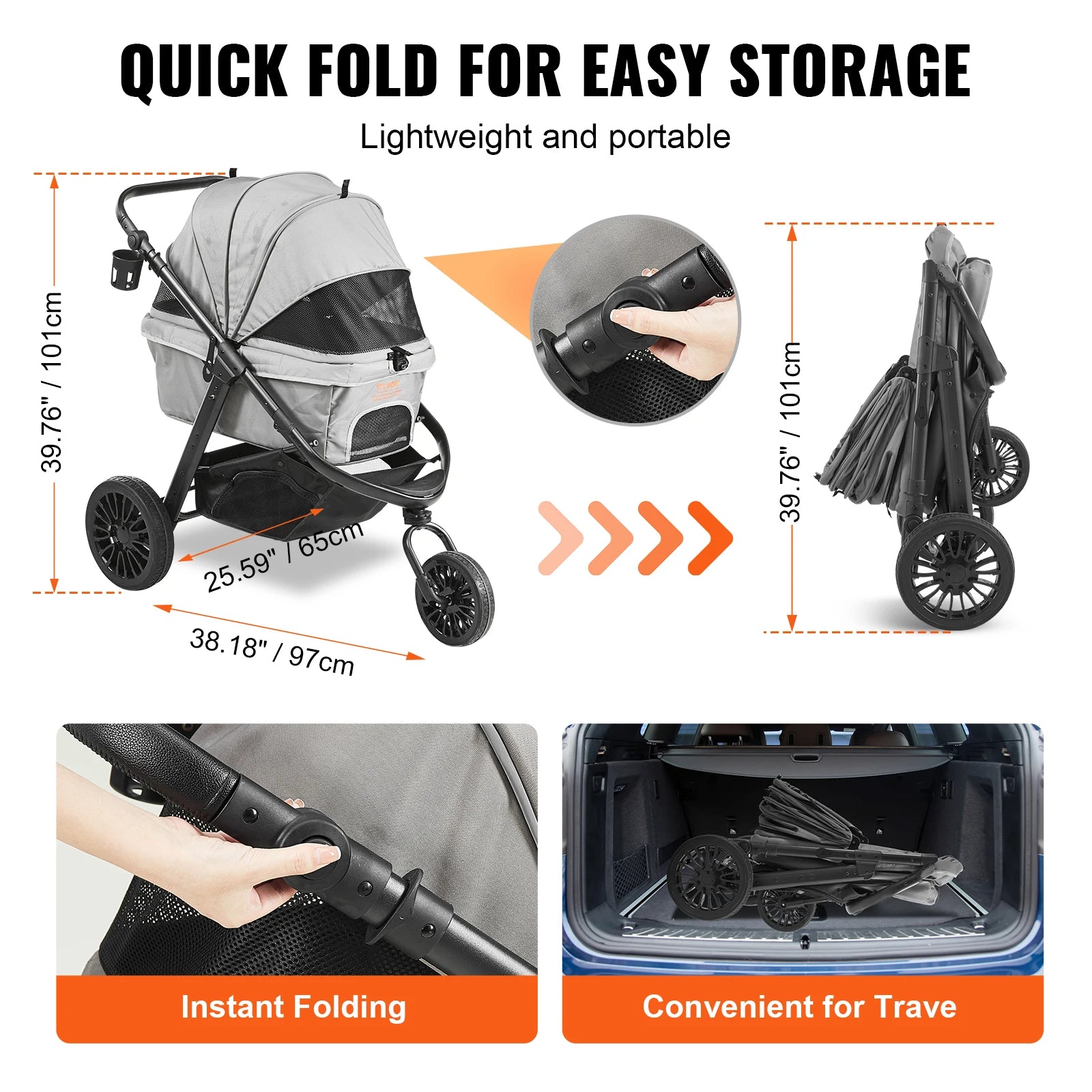 Sturdy & Compact Dog Stroller for Smaller Dogs with Easy Folding 4