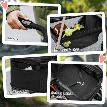 Mini-Dog Pet Stroller with Detachable Carrier Basket & Storage 4