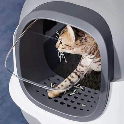 Spacious Enclosed Cat Litter Box with USB-Powered UV Sterilization Lamp & Stable Base