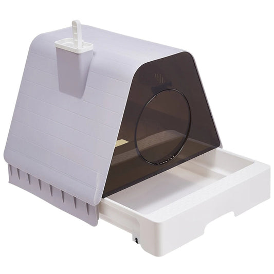 Modern House Enclosed Cat Litter Box with Pull-Out Tray, Mat & Built-In Scoop