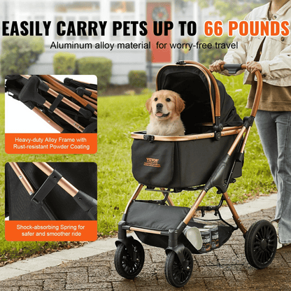 Easy-Fold Dog Stroller with Detachable Carry Basket for Small & Medium Sized Dogs 3