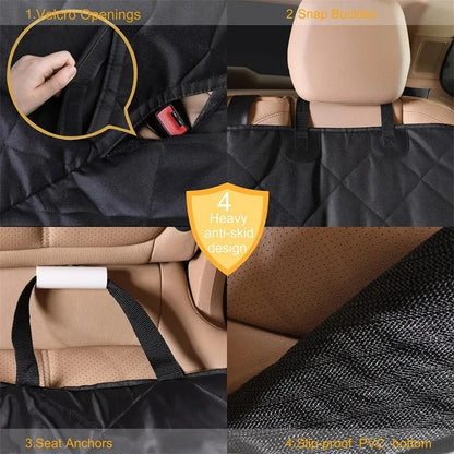 Waterproof Dog Car Hammock Seat Cover with Mesh Window & Door Flaps | Quick-Release Buckle Back Seat Protector for Dogs