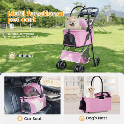 Convertible Canopy Dog Stroller with Detachable Carrier Basket Car Seat, Storage & Cup Holder 9