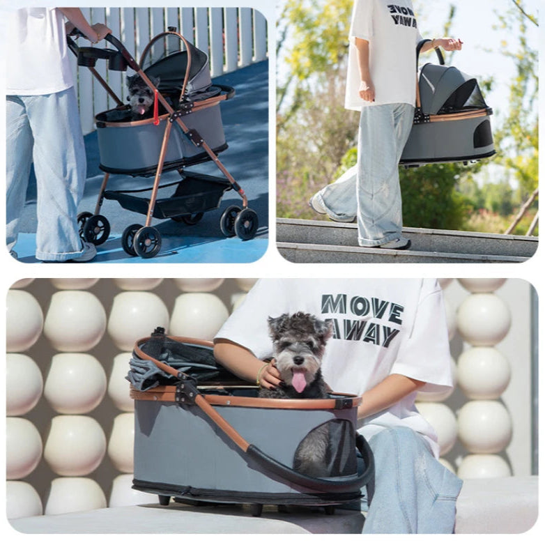 Multifunctional Foldable Pet Stroller & Detachable Basket for Small Dogs & Cats 2