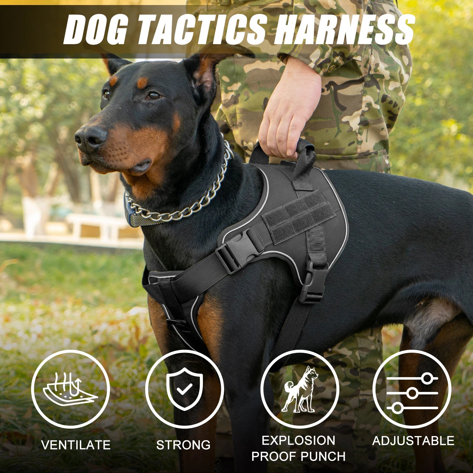 Military-Style Tactical Dog Training Vest with Sturdy Harness Handle 7