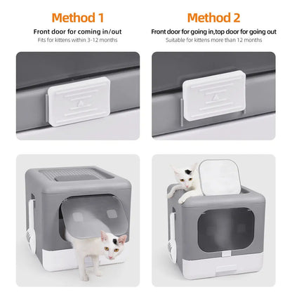 Dual-Entry Enclosed Cat Litter Box with Pull-Out Drawer Tray & Scoop 8