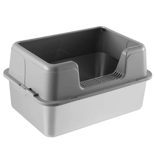 High-Sided Semi-Enclosed Cat Litter Box with Stainless Steel Litter Tray | Scoop Included 1