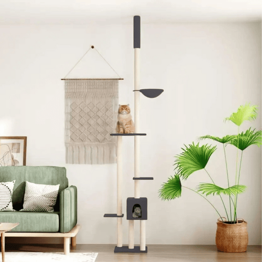 Floor-to-Ceiling Cat Tree Tower Scratching Posts with Plush Nest & Perches 1