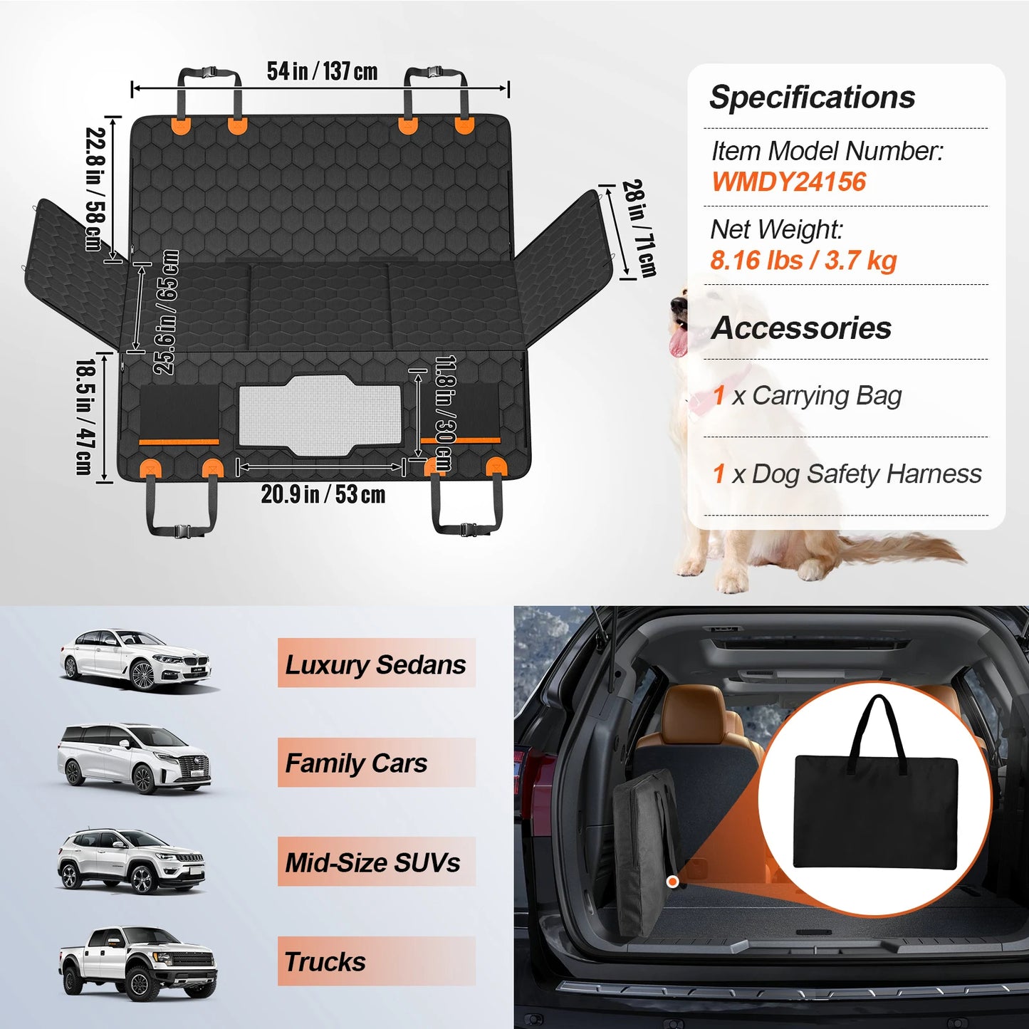Sturdy & Extended Base Dog Car Seat Cover for Back Seats