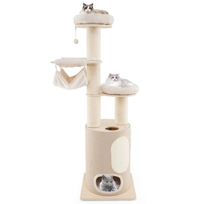 6ft Tall Cat Tree Tower with Bolstered Perches, Condo & Hammocks 1