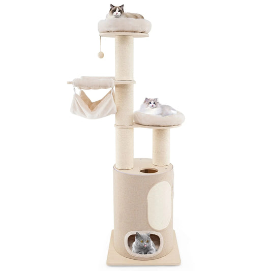 6ft Tall Cat Tree Tower with Bolstered Perches, Condo & Hammocks 1