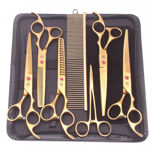 Stainless Steel 7-Piece Dog Grooming Scissors Set with Thinning Shears, Comb & Case 1