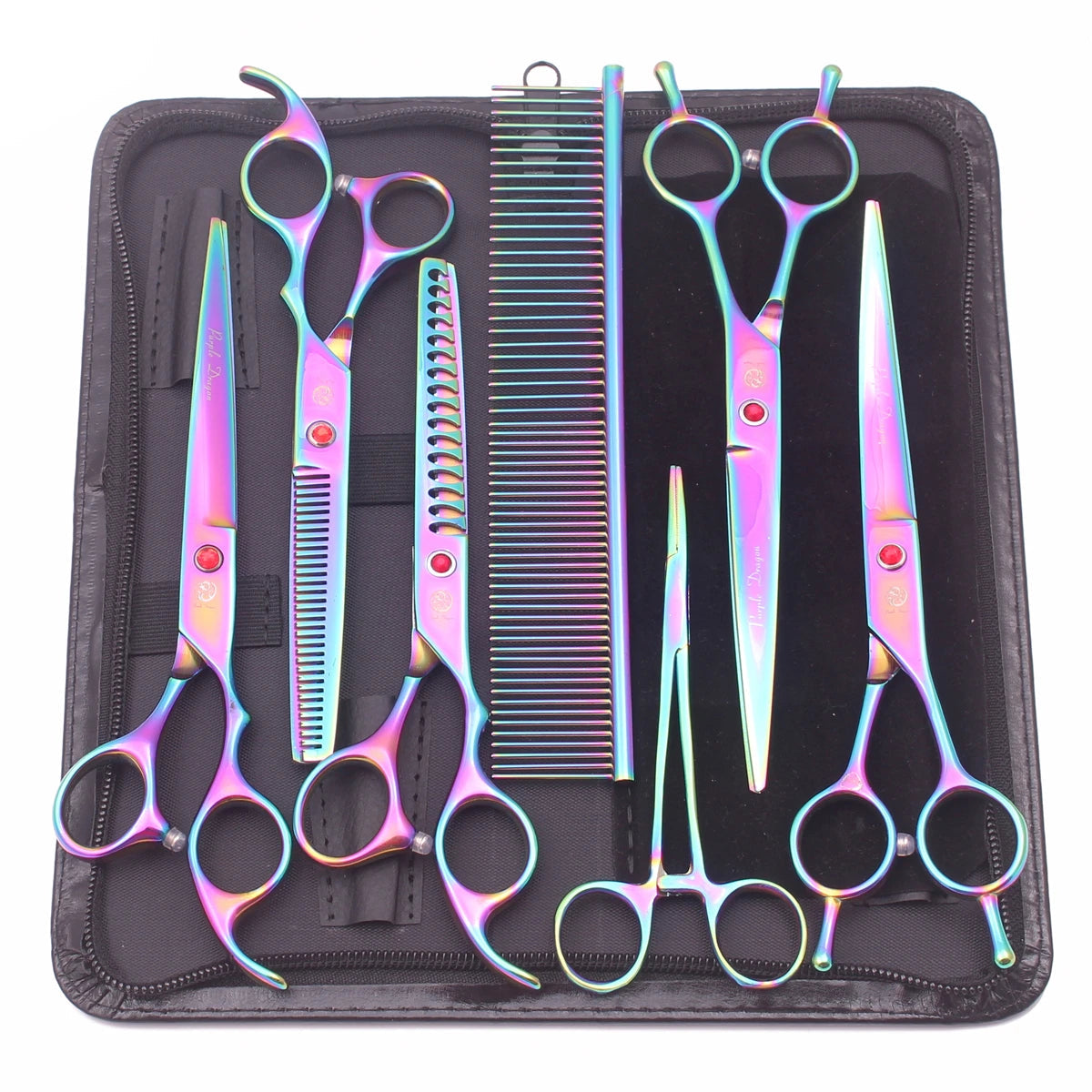 Stainless Steel 7-Piece Dog Grooming Scissors Set with Thinning Shears, Comb & Case 3