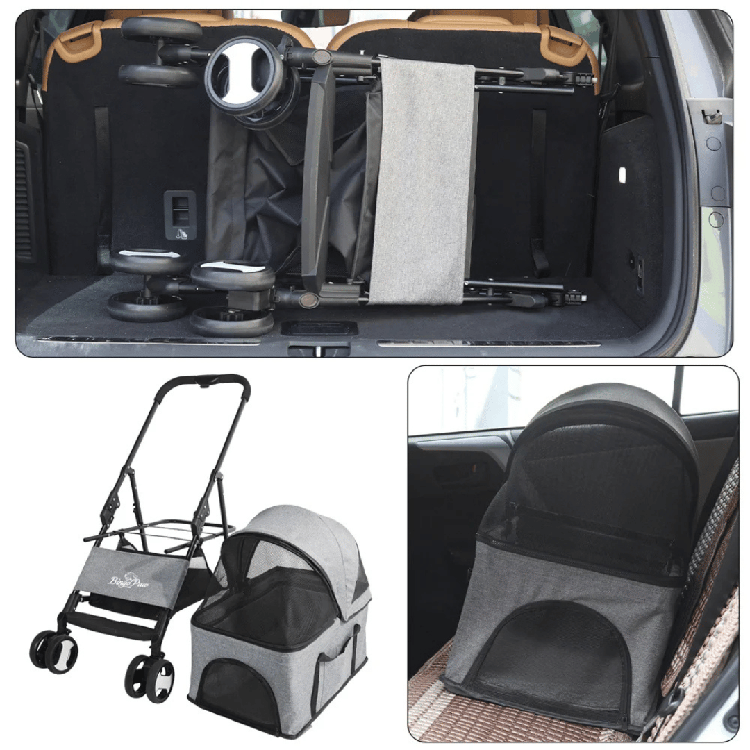 Quick-Fold Dog Stroller for Small Dogs with Removable Carry Basket Car Seat 16