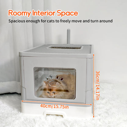 Cat Litter Box Enclosure with Double Entrance-Exit & Pull-Out Drawer Tray