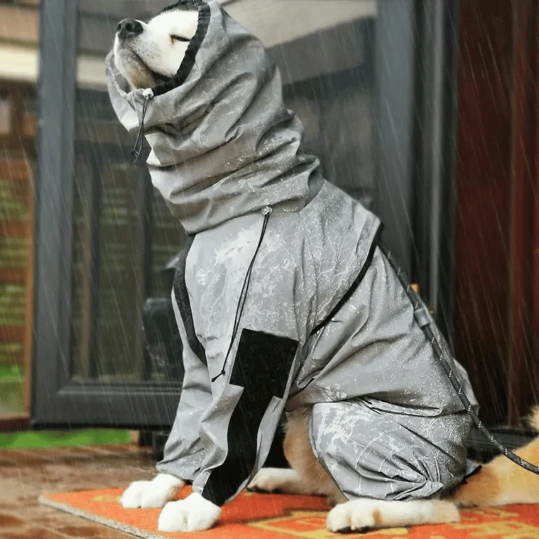 Reflective Full Body Dog Jacket with Adjustable Snood | Waterproof Dog Raincoat Jumpsuit