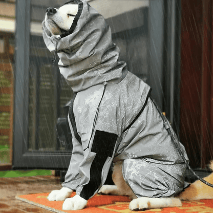 Reflective Full Body Dog Jacket with Adjustable Snood | Waterproof Dog Raincoat Jumpsuit
