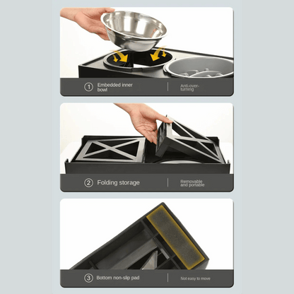 Adjustable Height & Tilt Raised Dog Bowl Stand with Stainless Steel & Slow-Feeding Dog Bowls 13