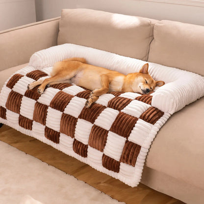 Cosy-Checkered Plush Dog Bed Sofa Protector with Bolster | For Smaller Dogs & Cats 13