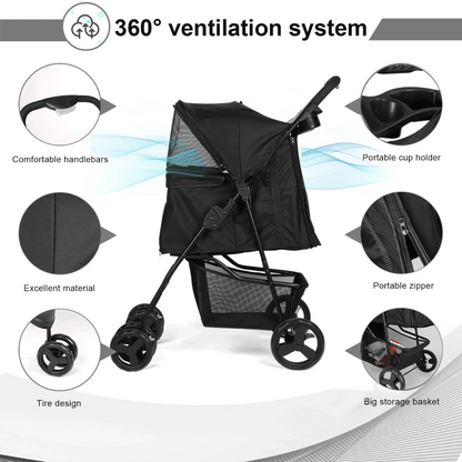 Spacious & Foldable Dog Stroller with Storage Basket 10