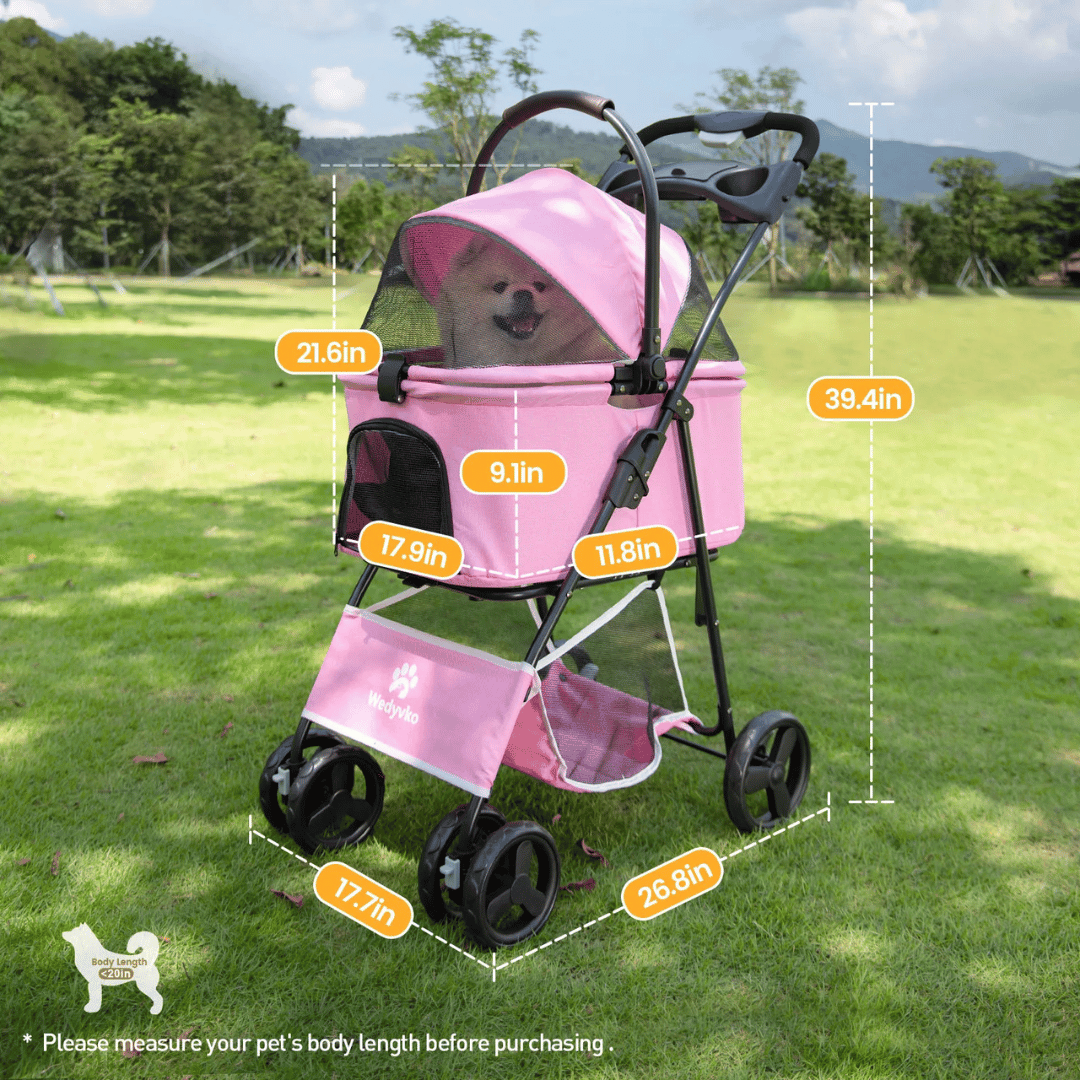 Convertible Canopy Dog Stroller with Detachable Carrier Basket Car Seat, Storage & Cup Holder 11