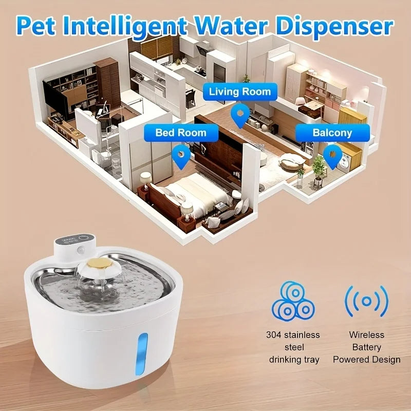 Wireless Pet Water Fountain for Fresh Flowing Drinking Water for Cats & Dogs | USB Rechargeable