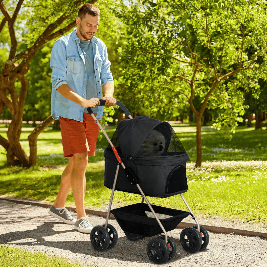 Mini-Dog Pet Stroller with Detachable Carrier Basket & Storage 3